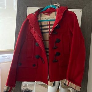 Red Burberry Pea Coat Size 12